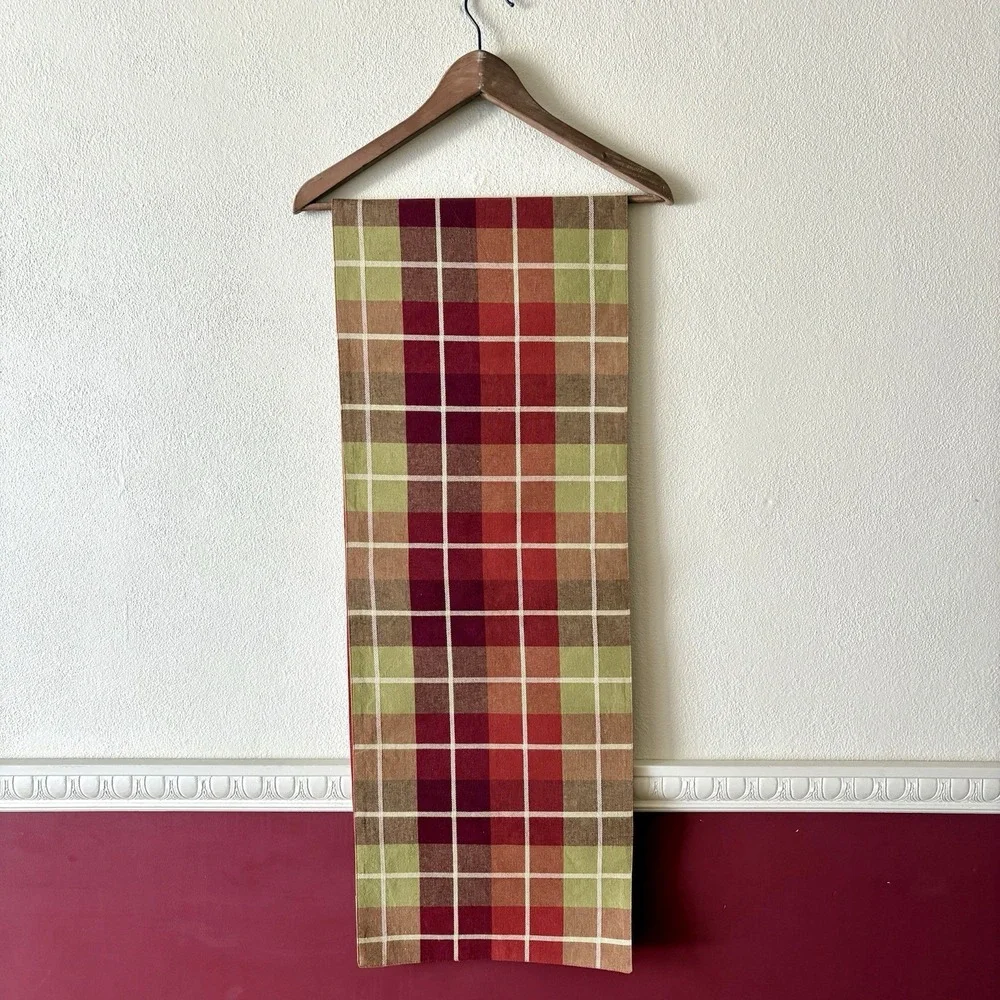 Table runner 100% cotton‎ green maroon plaid made in Inda 13X71